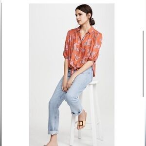 Free People Celia Printed Blouse in Floral Button Down Short Sleeve Size Medium